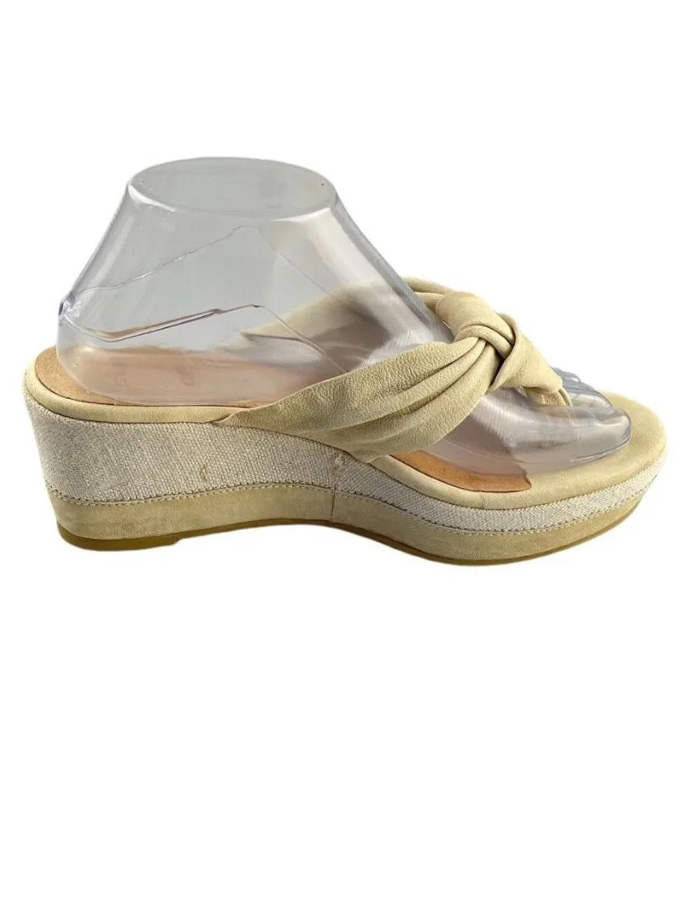 One of Two TPU SOLE Platform Wedge Thongs Leather-Linen Ivory Women Eu 38 US 7